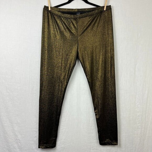 Hue Opaque Black Gold Sparkle Tights Leggings Women XL Punk Festival Indie Disco - Picture 1 of 7